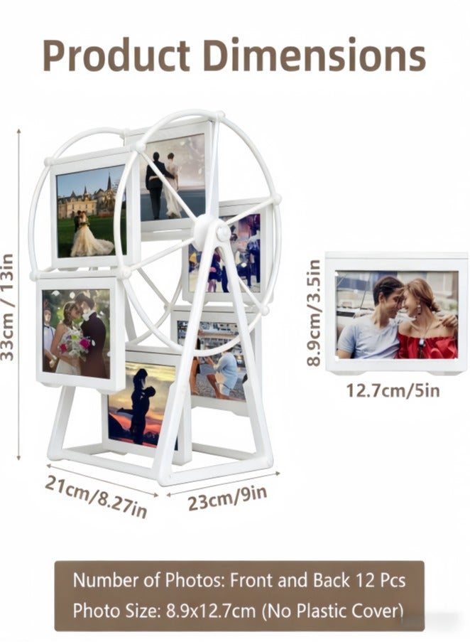 Retro Vintage Rotating, 12 Photos Ferris Wheel Picture Frame, Photo Carousel Shows for DIY Spinning Valentine Home Windmill Family Décor Christmas Birthday (White, 7008B-01) - Image 3